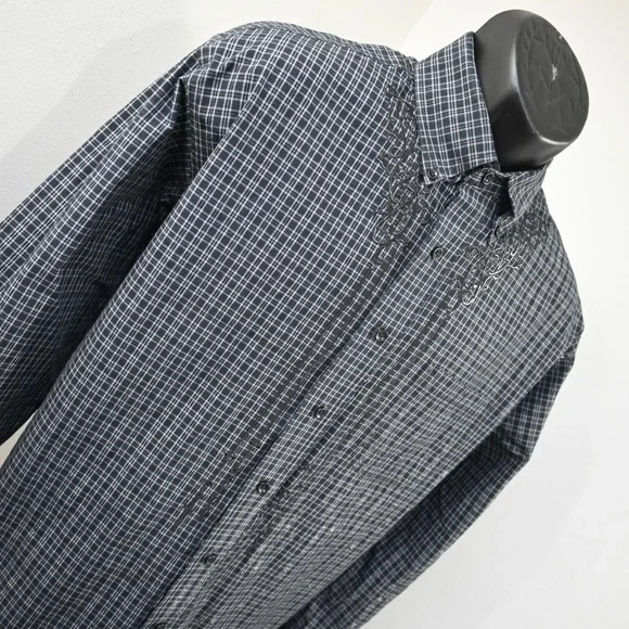 Panhandle Rough Stock Cowboy Dress Shirt Plaid Lurex Long Sleeve Mens Size Large - Picture 3 of 11